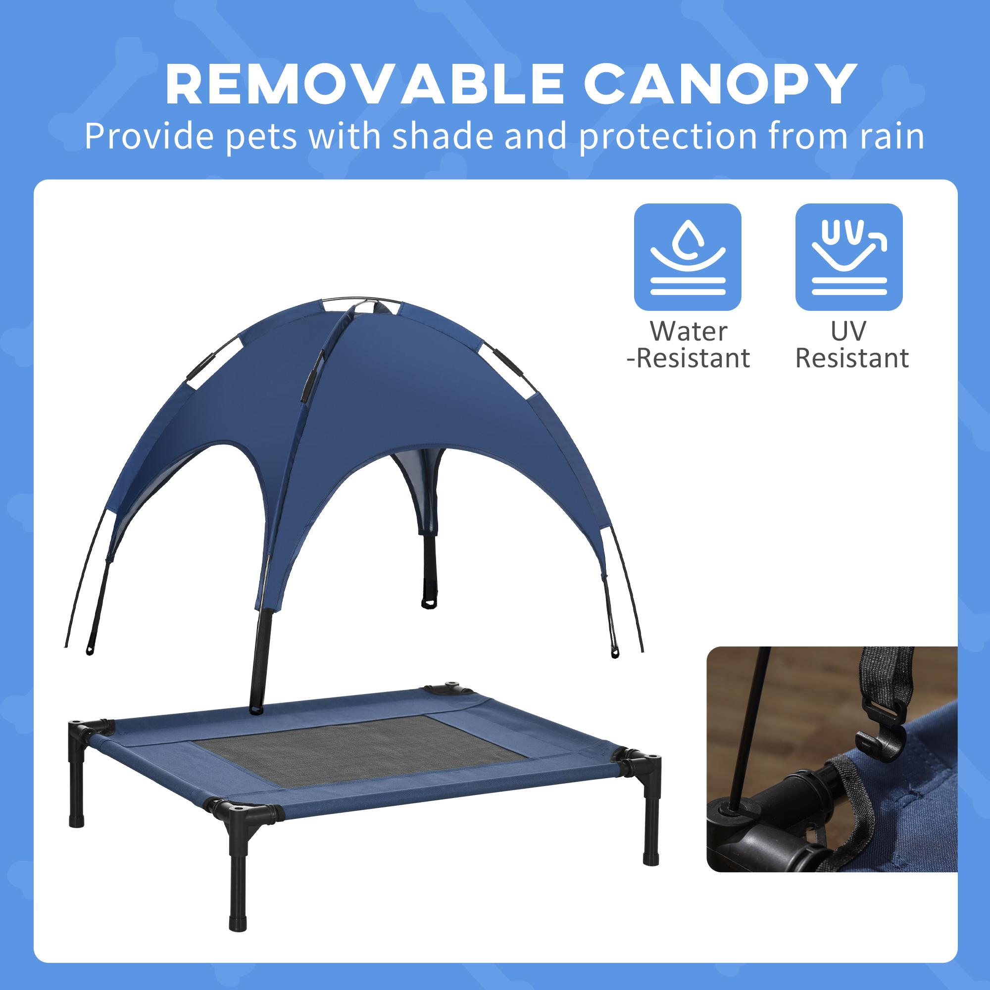 Elevated Portable Dog Cot Pet Bed with UV Protection Canopy Shade, 30 inch, Dark Blue Elevated Portable Dog Cot Pet Bed with UV Protection Canopy Shade, 30 inch, Dark Blue