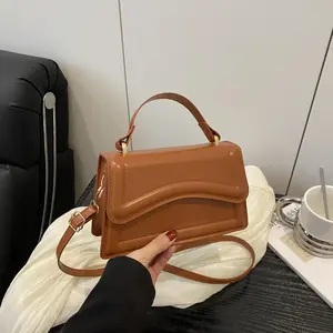 Elegant Wave Flap Crossbody Bag for Women, Solid PU Mini Square Top Handle Handbag with Detachable Strap for Daily & Party Outfits, Crossbody Bags For Women