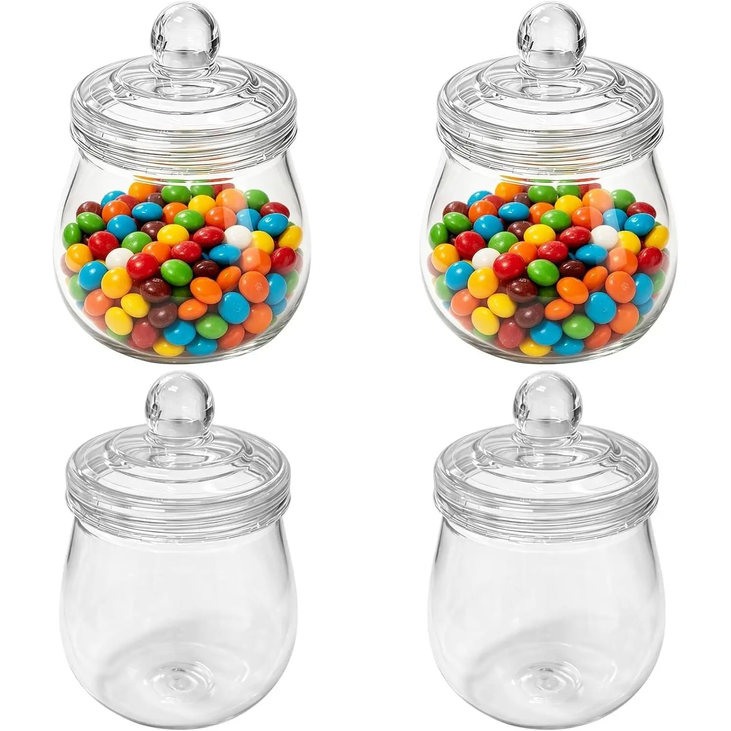 4 Pcs Plastic Candy Jars with Lids, 15.2 fl oz Clear Cookie Container Jars | Airtight Food Storage Container with Aluminum Foil Seals, Reusable Snack Cookie Dispenser for Wedding Home Kitchen Bar