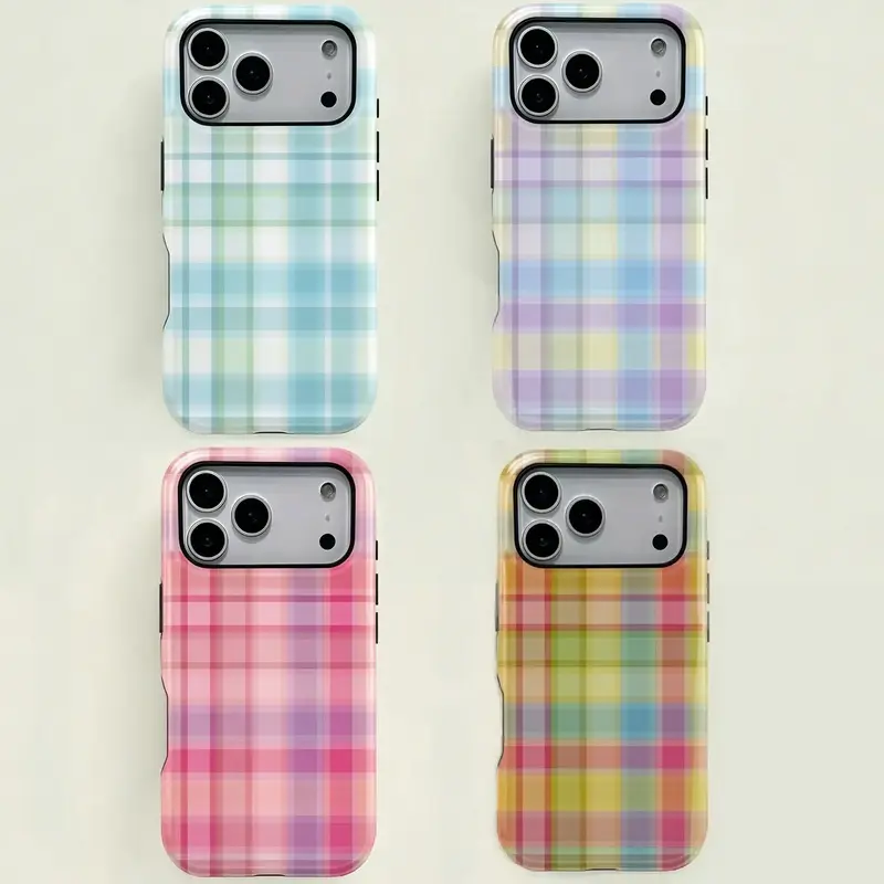 Compatible With iPhone 13 Case Colorful Plaid Pattern Retro Square Phone Case, Candy Color Print, Durable Two-In-One Protection, Fits iPhone 17-12 Pro.