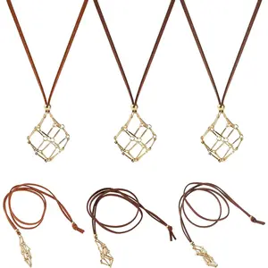 Necklace Holder Macrame Pouch Empty Stone Holder Necklaces with Brass Pendants Long Colorful Braided  Cage Necklace Cords for DIY Pendant  Making