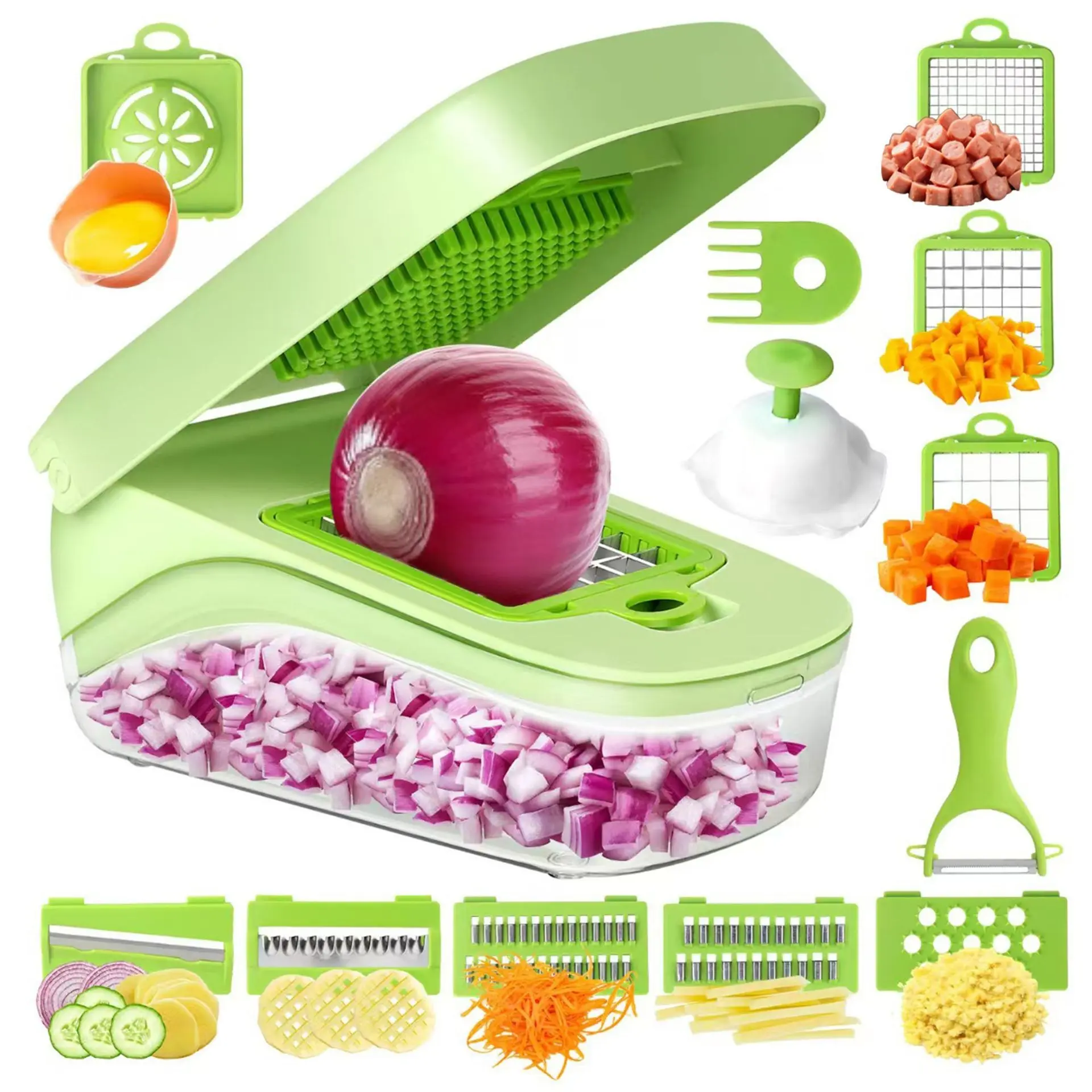 17-Piece Multi-Functional Vegetable Cutter Set, Manual Slicer Dicer Chopper for Onions Potatoes Carrots, Kitchen Prep Tool with Storage Box