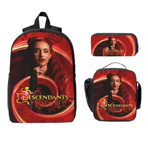 3 Piece High Capacity Bookbag De-scen-dants Backpack Set Travel Knapsack with Lunch Box Pencil Case