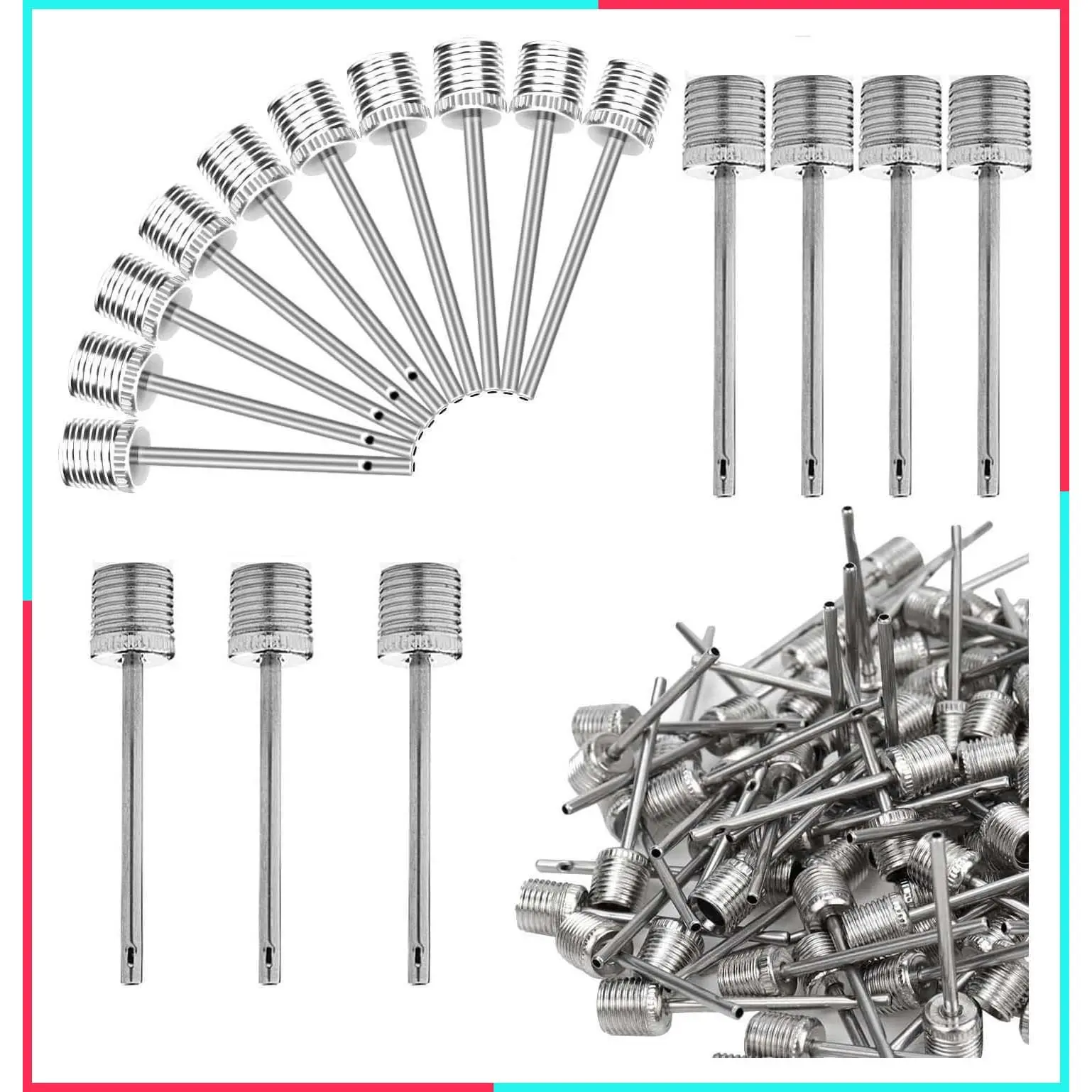 50Pcs Dual-Port Air Pump Needles, Inflation Needle Adapter for Basketball Football Soccer Volleyball Rugby Balls