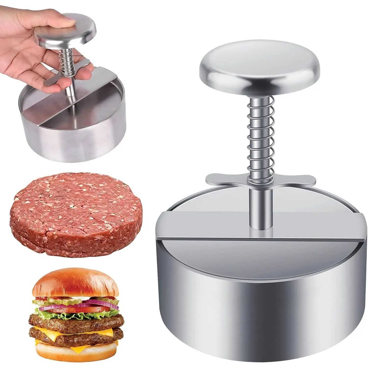 1pc 304 Stainless Steel Burger Meat Press, Adjustable Hamburger Patty Maker, Non-Stick Hamburger Press for BBQ Grill in the Kitchen, Durable Cooking Tools, BBQ Grilling Accessories