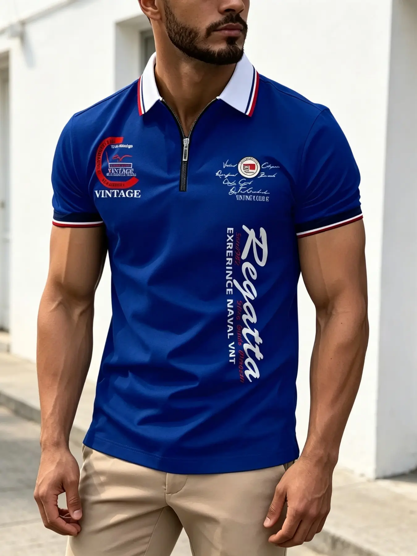 Men's 3D Full-Body Digital Print Summer Short Sleeve Zipper Polo Shirt, Stylish and Comfortable, Perfect for Warm Weather