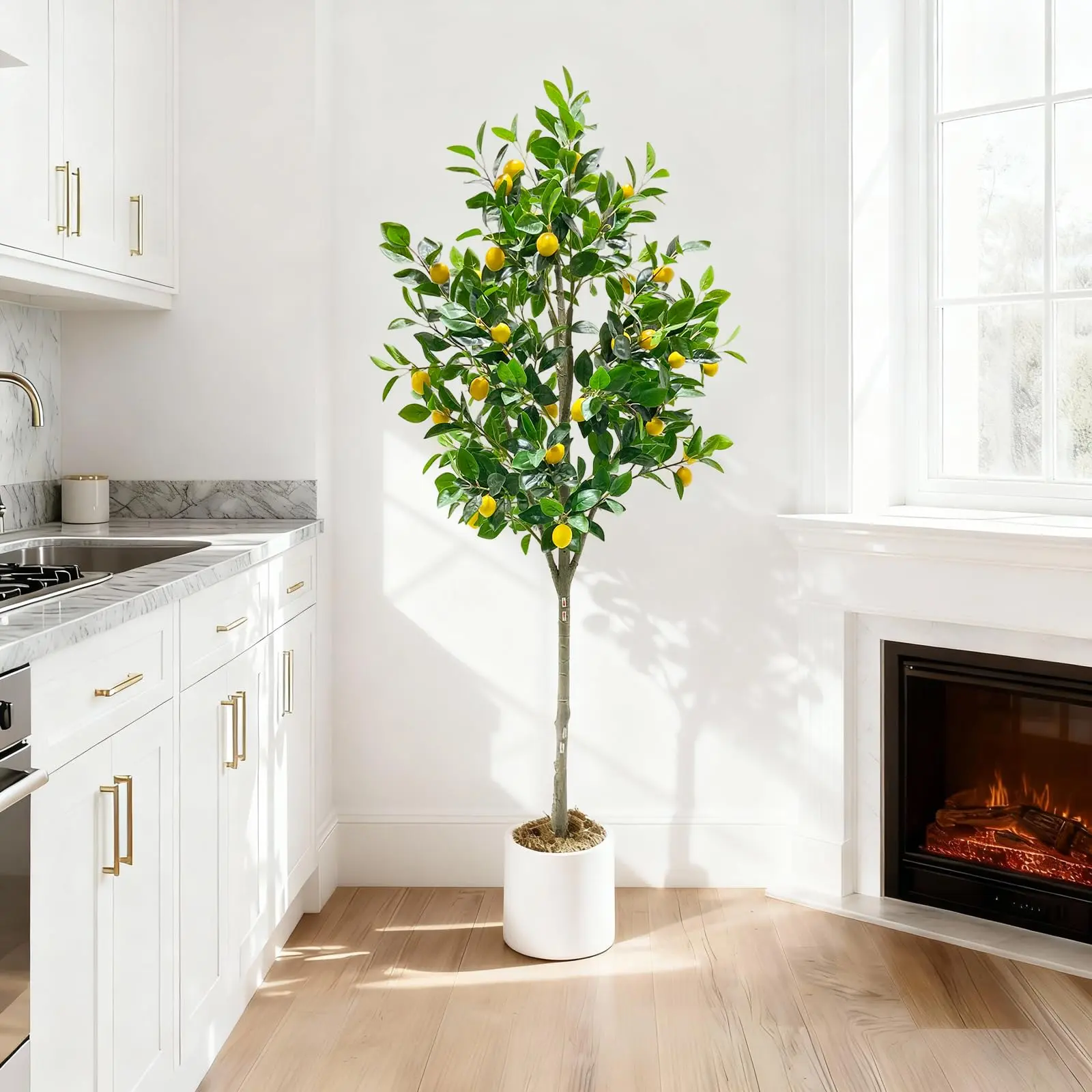 5FT Artificial Lemon Tree with Realistic Fruits & Leaves, No Maintenance Faux Plant for Home Office Decor