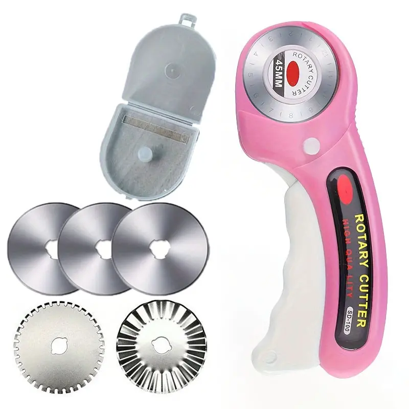 45mm Rotary Cutter, Fabric Cutting Machine, Paper Trimmer, 5 Sharp Round Blades, Ergonomic Roller, DIY Tools, Home Crafts