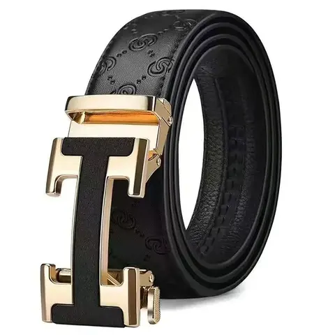 Men's Fashion Genuine Leather Belt, CC Texture Pattern, Trendy Versatile Casual Modern Waistband, Buckle Decorated Waistband, Ideal for Business and Casual Wear, Perfect Birthday Gift, Leather Buckle Belt