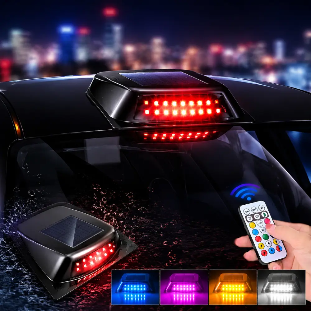 Yobis Solar LED Roof Laser Radar Style Decorative Light, Car Roof Laser Warning Light, Anti-Collision Warning Strobe Navigation Light, Remote Control Multi-Color Streamer Decorative Light, Universal Fit for All Vehicles, Cars Accessories