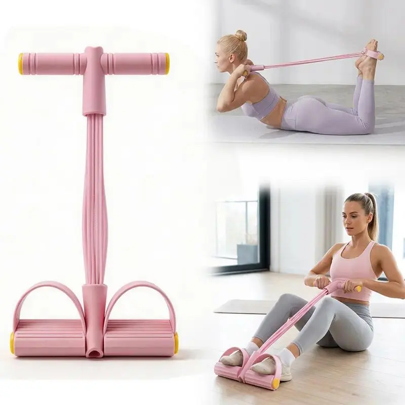Foldable 6-Tube Elastic Tube Resistance Band System with ft Pedals - Unisex Full-Body Strength Training Equipment for Home Gym, Summer Outdoor Exercise