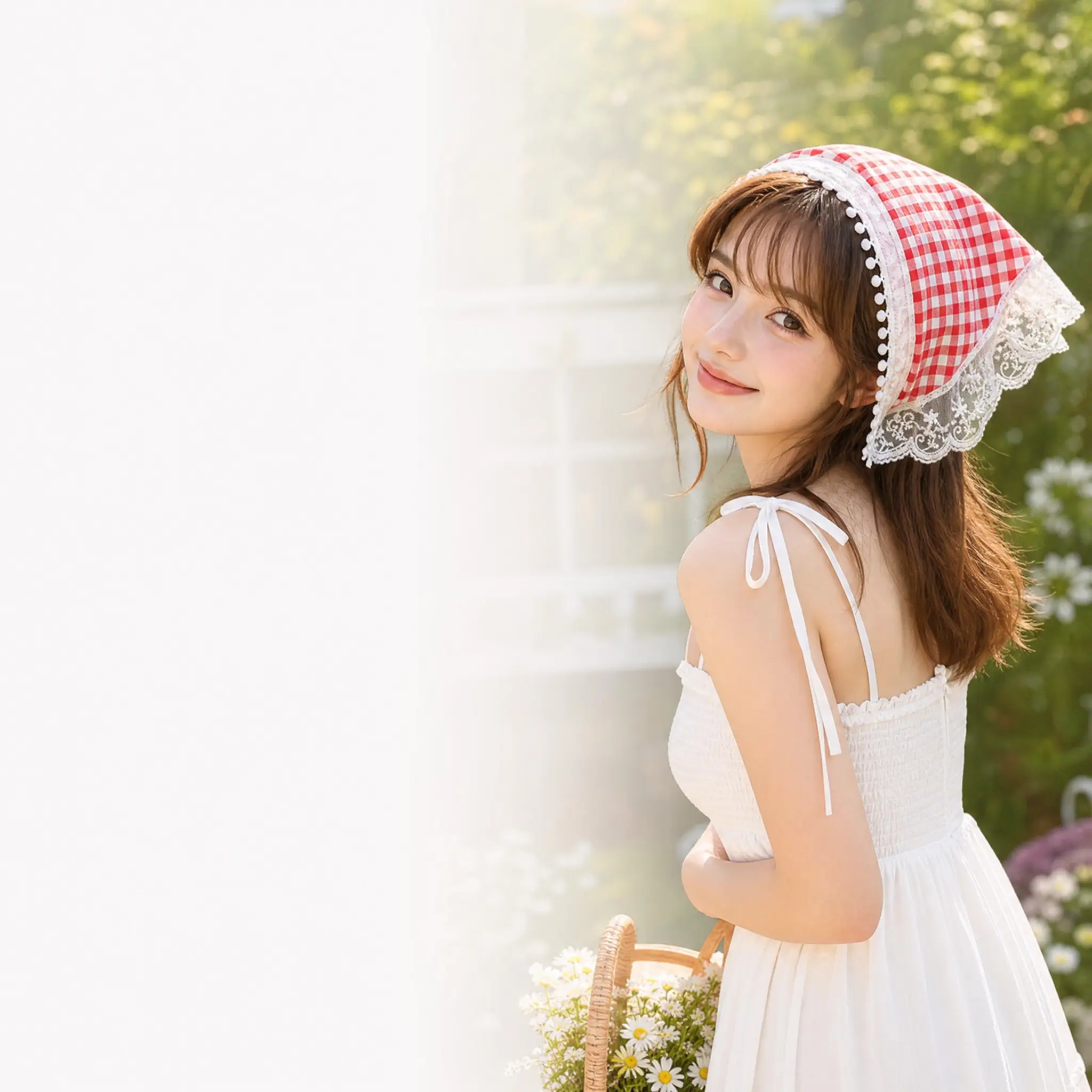 Headband Scarf, One-Piece Lace & Ruffle Triangle Wrap, Ready-to-Wear No-Tie Design, Cottagecore Hair Accessory for Beach & Daily Outings