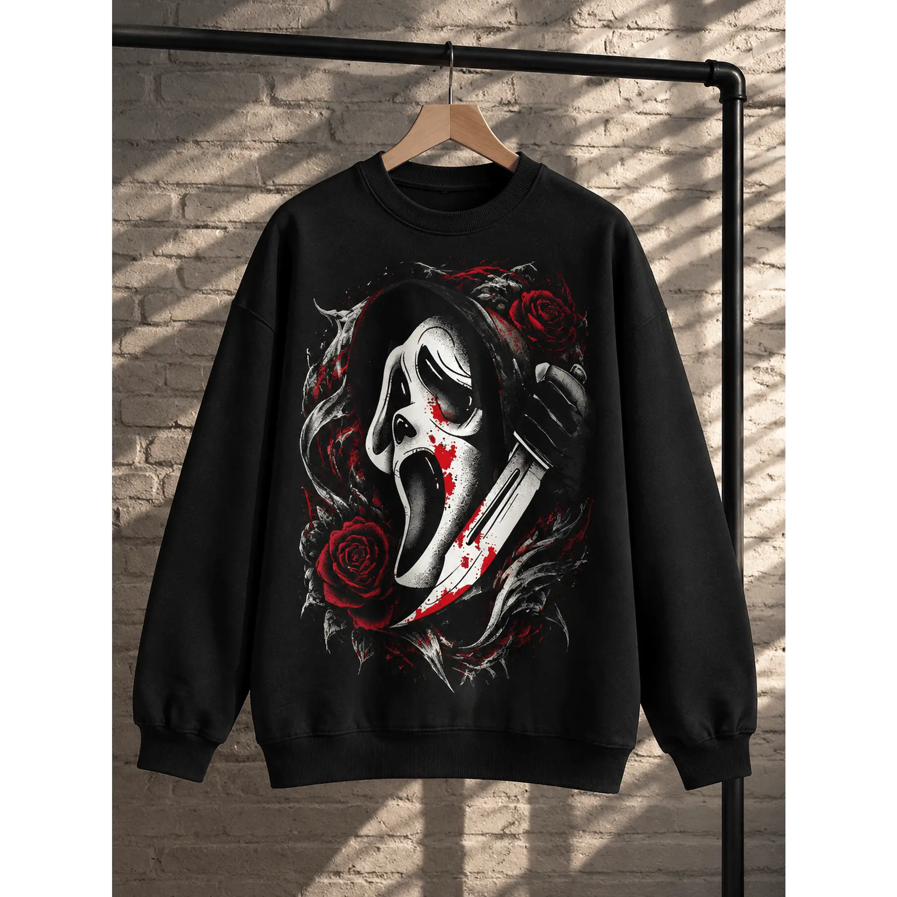 Men's Fashion Autumn/Winter Hoodie – "Scream" Bloody Knife & Slash Design – American Horror-Themed Merchandise – Loose-Fit Unisex Casual Hoodie – Halloween Vibe – Holiday Style