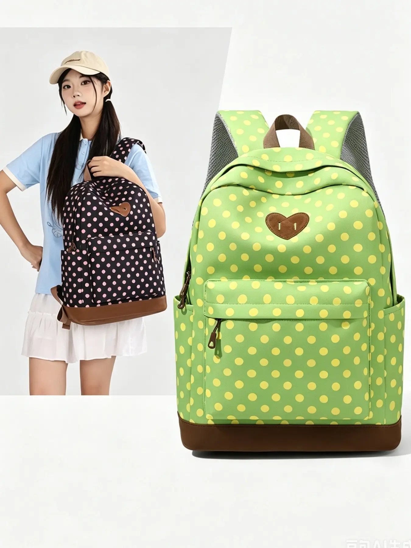2026 Fresh Polka Dot Backpack, Lightweight Large Capacity, Casual Student Bag, Daily Commute, School & Travel, Multiple Colors Available