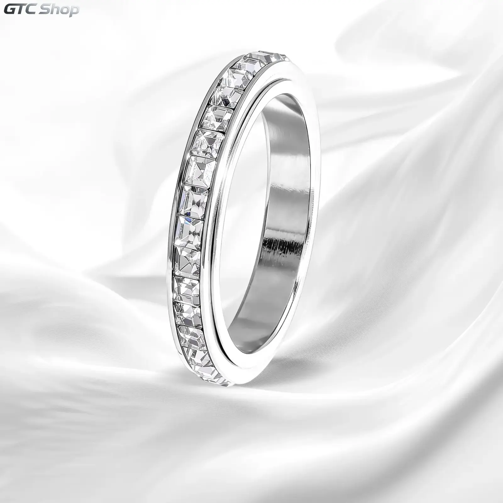September Laurel Anxiety Rings for Women and men Titanium Steel Spinner Fidget Band Rings Cubic Zirconia Relieving Anxiety Wedding Promise Lucky Rings Comfort Fit Size 5 to 10 Valentine’s Day gift