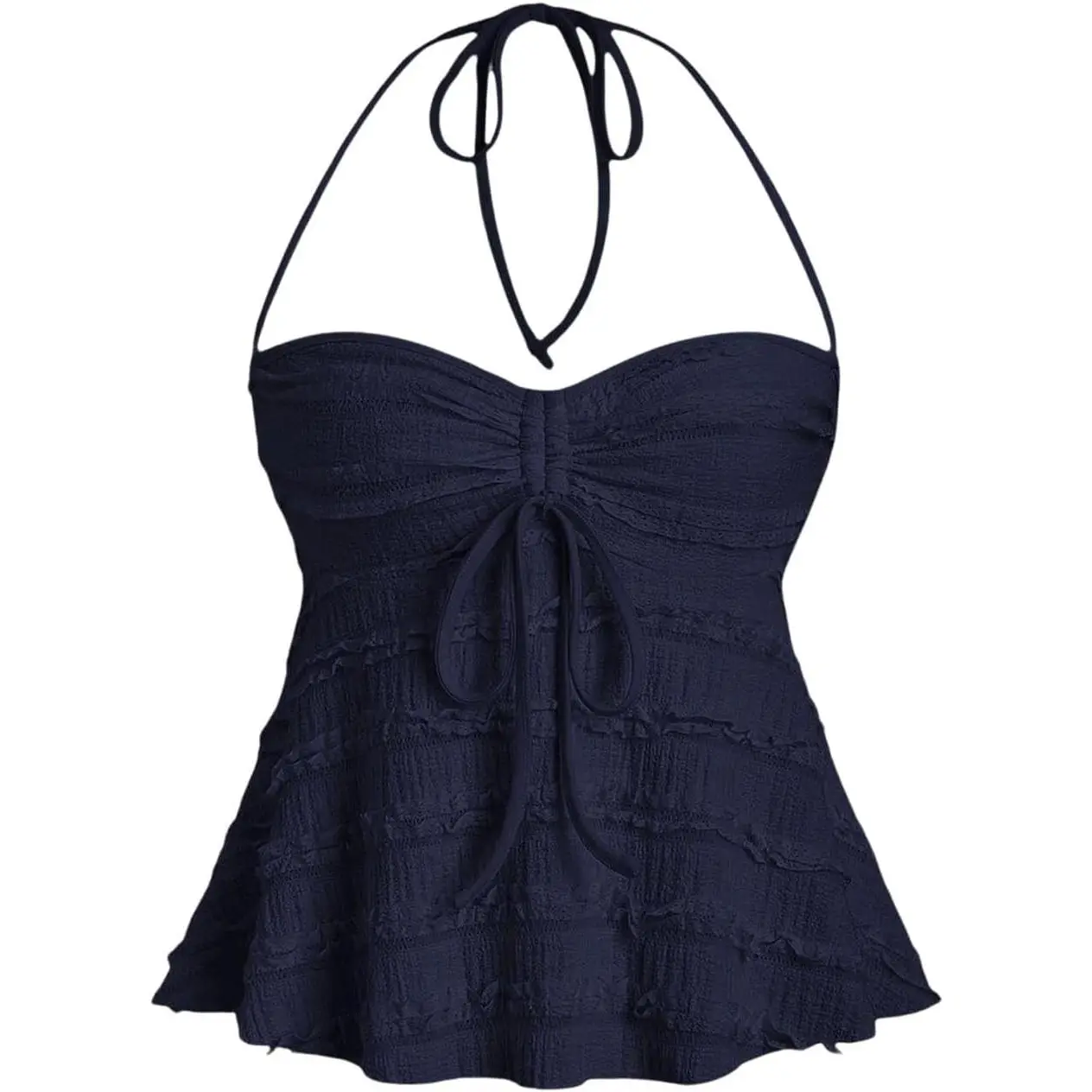 Women's Peplum Halter Crop Tops Y2K Drawstring Tie Ruched Dressy Casual Spaghetti Strap Cami Top(Gift)