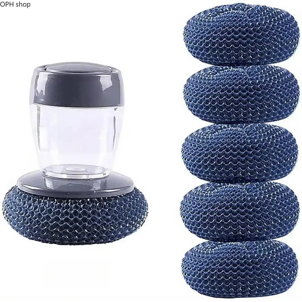 Automatic PET Liquid Soap Dispensing Palm Scrub Brush - Small Portable Kitchen Dish Washing Tool, Household Cleaner for Camping Use