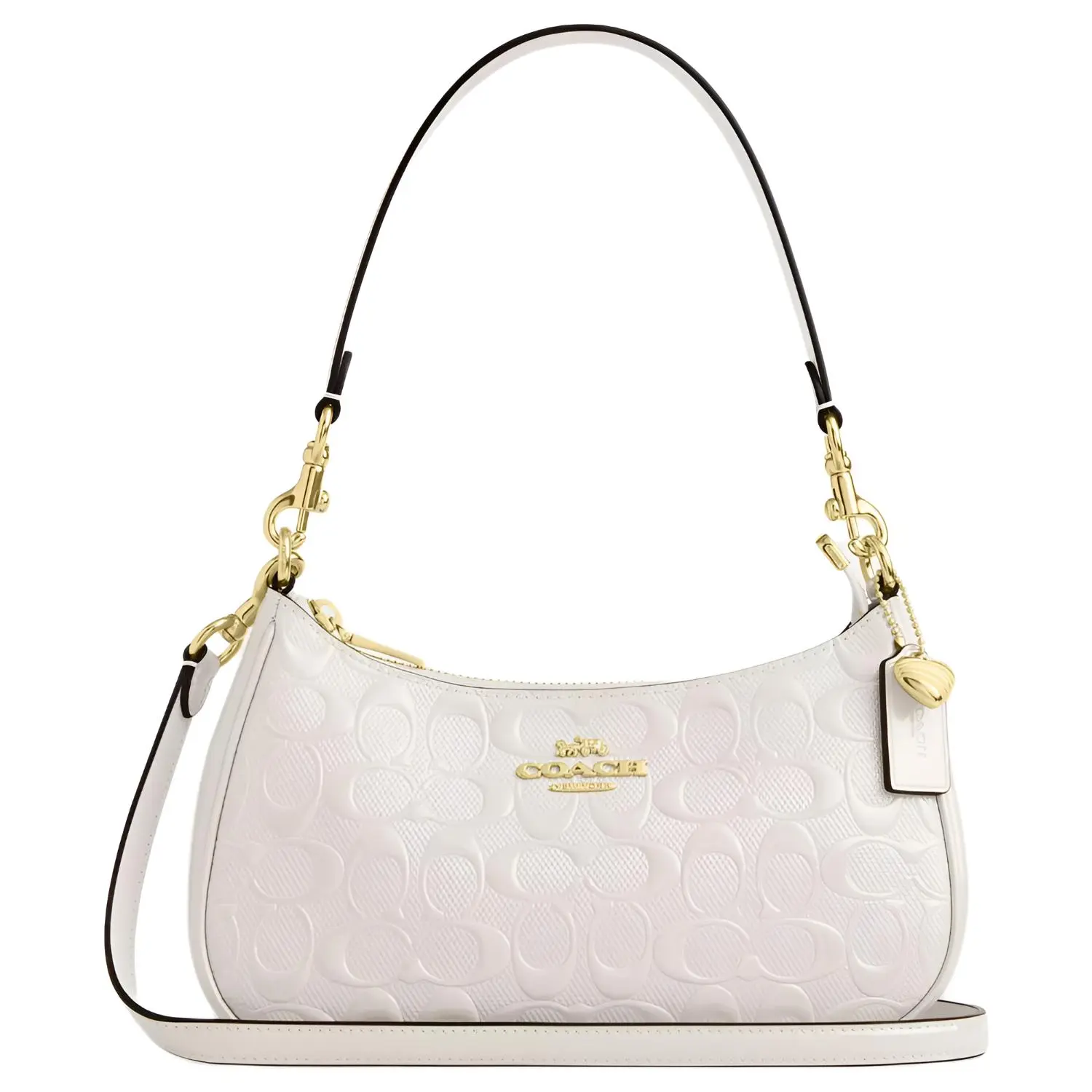 COACH Teri 25 Crossbody Handbag for Women – Classic Logo Pearlized Patent and Smooth Leather, Medium Size, White