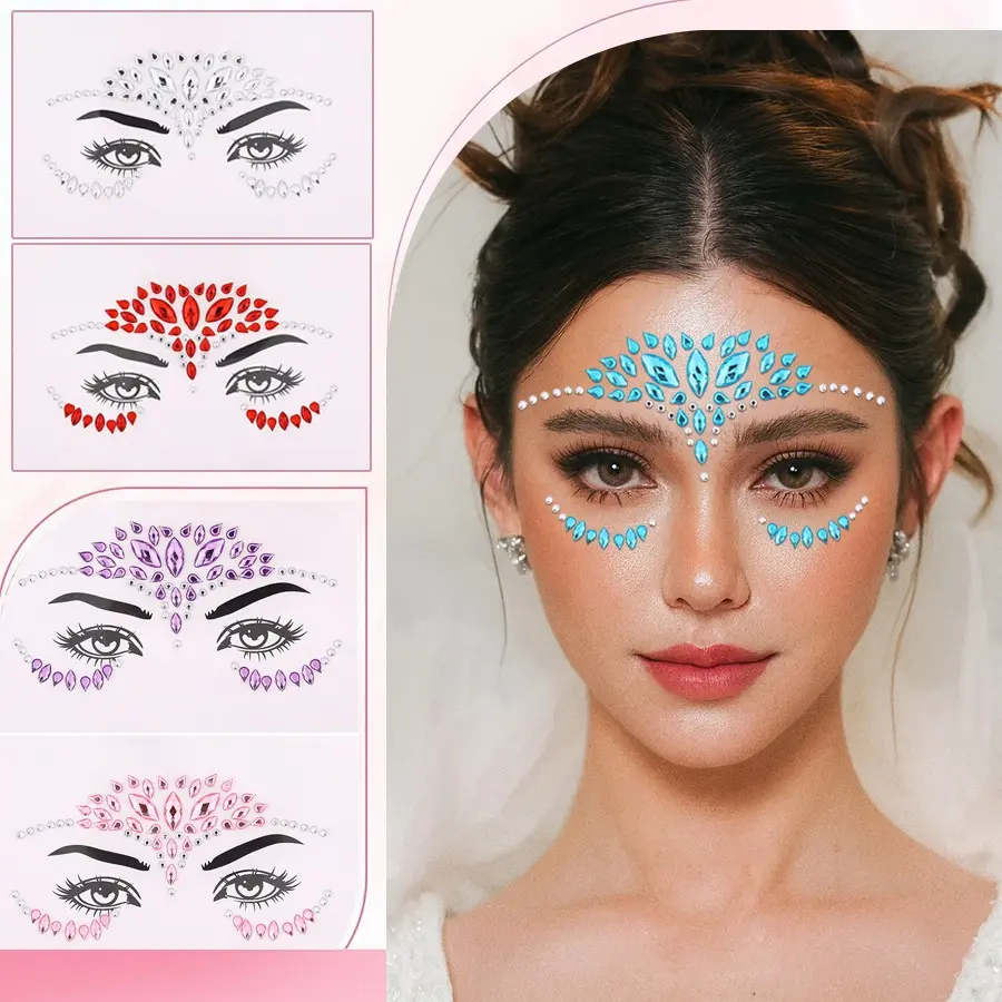 5 Piece Set Face Rhinestone Stickers, Stage Party Forehead Rhinestones, Self-Adhesive Makeup Eye Rhinestone Decorative Stickers, Versatile Placement, Boho Aesthetic