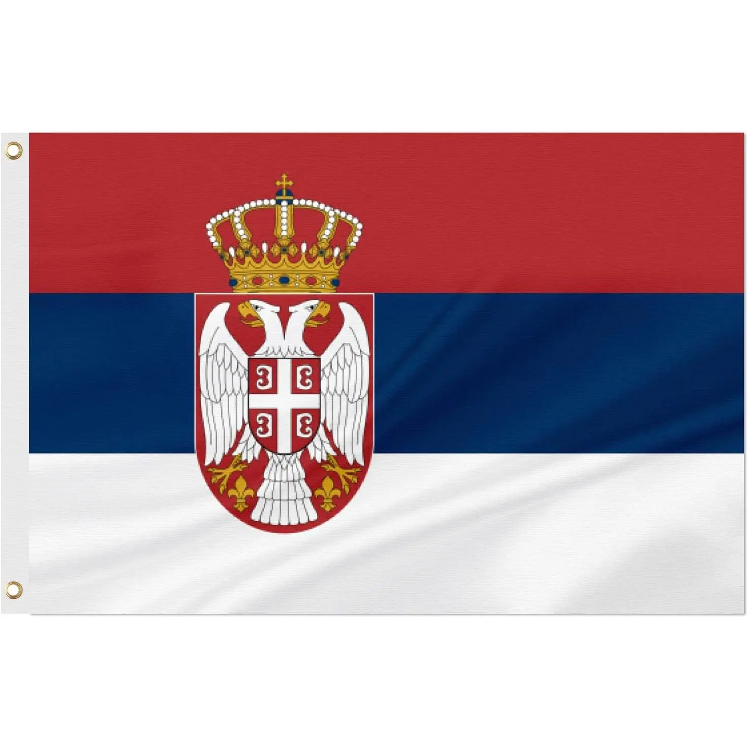 Serbian flag - three horizontal stripes of red, blue and white - double-headed eagle crown national emblem - Balkan region banner