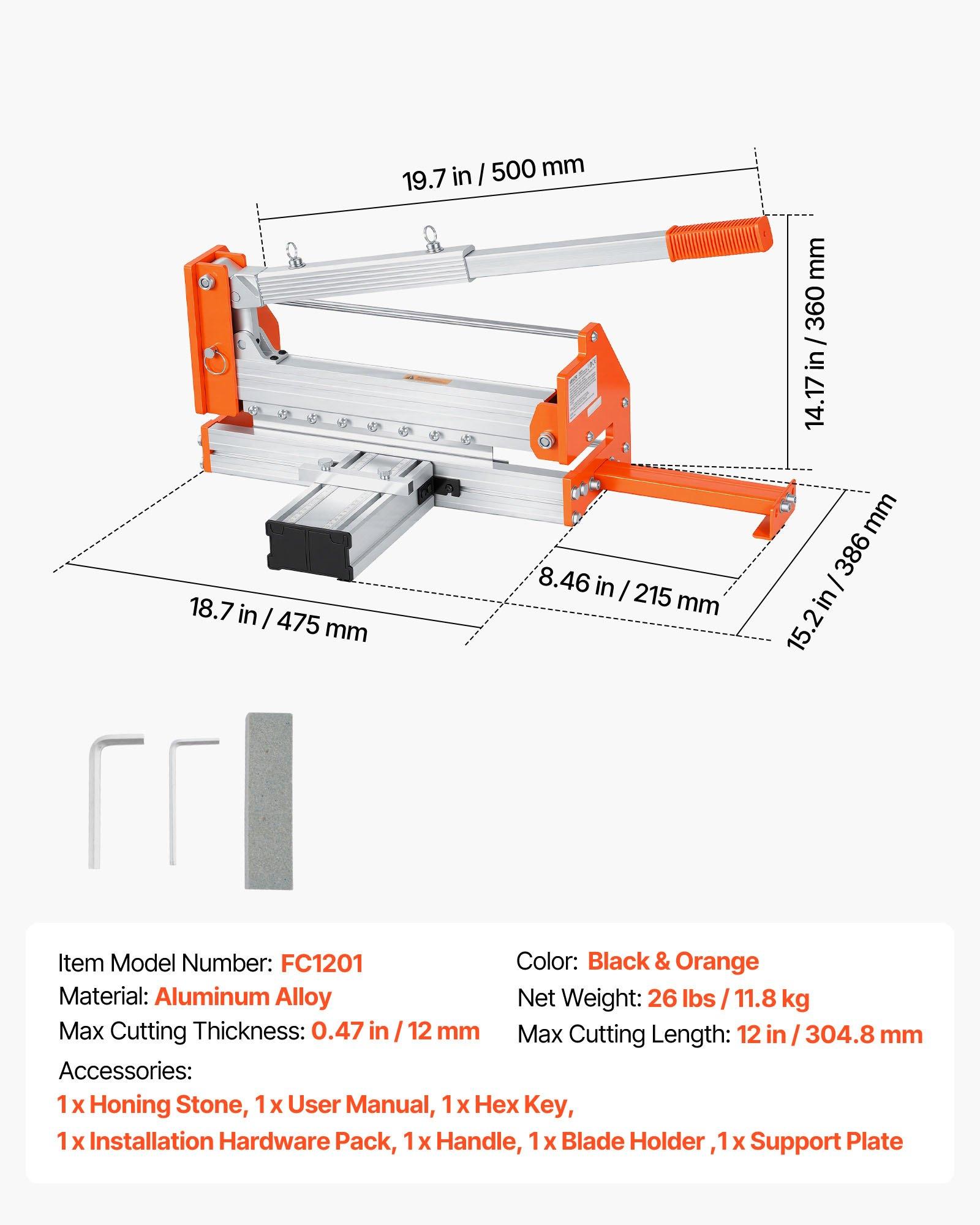 VEVOR 12 inch Vinyl Floor Cutter, 12mm Thick Laminate Flooring Cutter with Upgraded Labor-Saving Aluminum-Alloy Lever, Telescoping Support Plate, Cuts Certain Engineered Wood, LVT, VCT, SPC, LVP, WPC