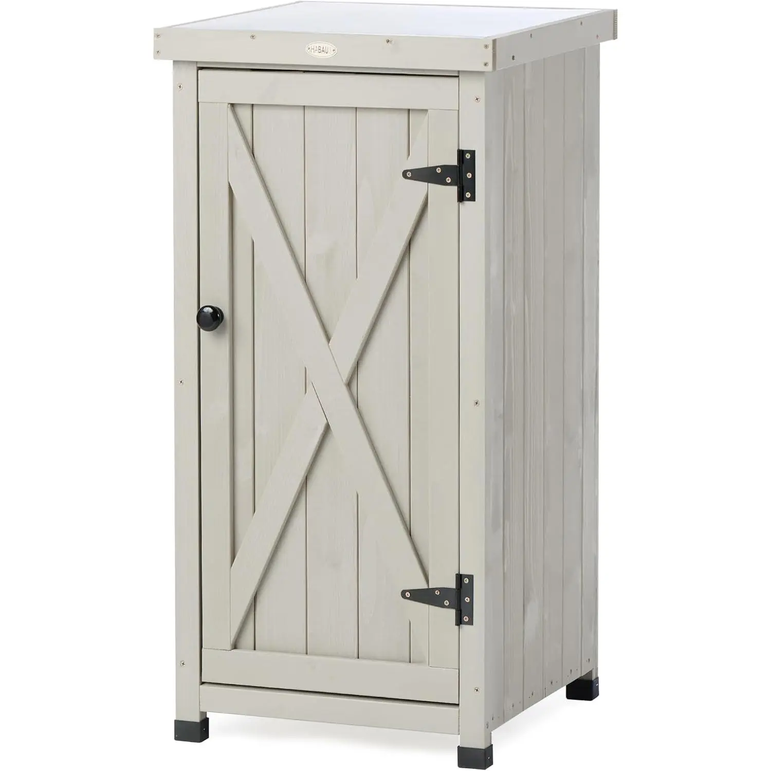 Outdoor Storage Cabinet for Patio, Garden Potting Bench Table with Shelves & Metal-Tabletop, Wooden Planting Work Station, Weatherproof