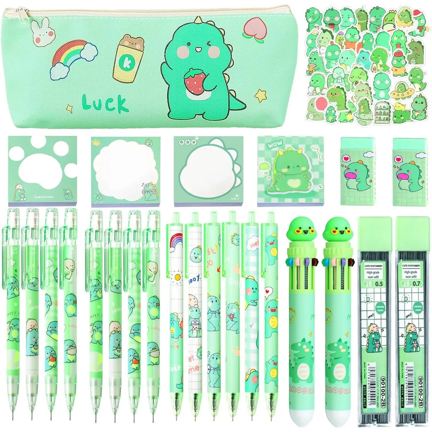 Dinosaur School Supplies Set, Cute Stationery  Set for  to School | Kawaii  to School Supplies Including Erasers,Mechanical Pencils,Pens,Stickers,Ballpoint Pens,Pencil Holder