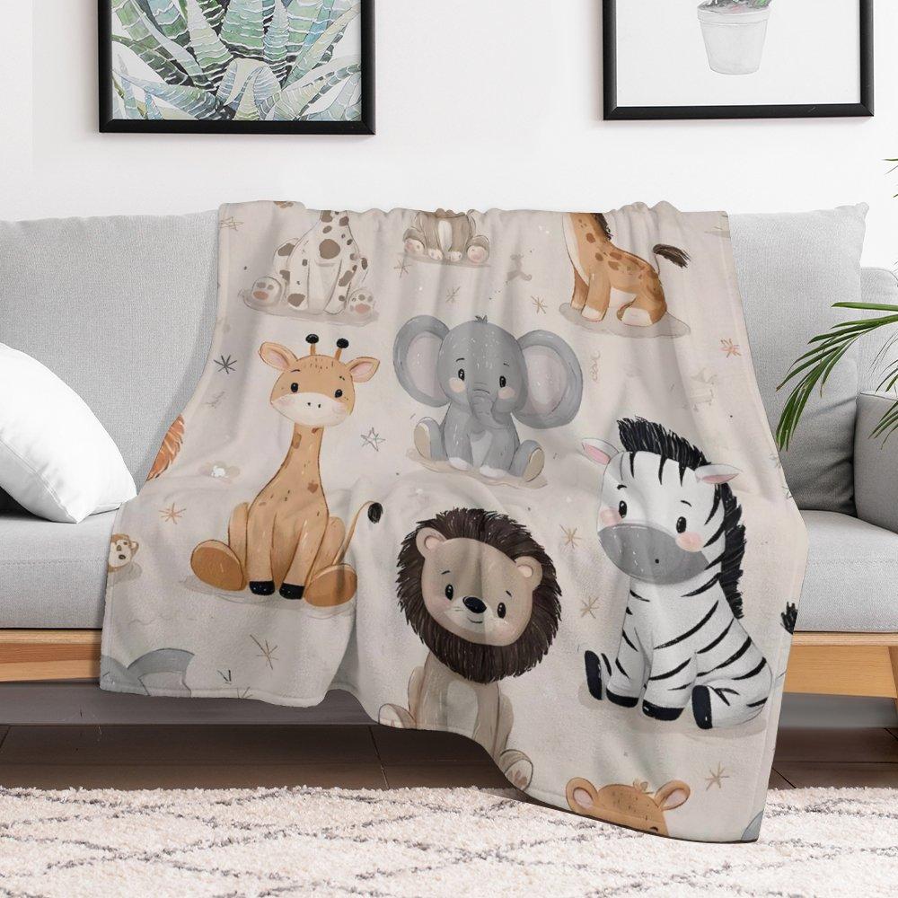 Wild Safari Adventure Blanket Lion Giraffe Elephant Zebra Prints Ultra Soft Fleece Stimulates Young Minds Perfect Imaginative Play Learning Discoveries Cozy Companion All-season Multifunctional Cartoon Flannel Throw Comfort Nap Wrap Warm Throw Blanket