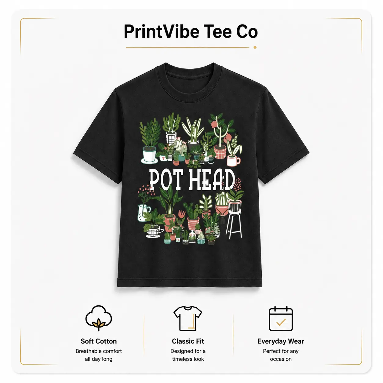 100% Cotton Plant Lover And Gardener: Pot Head Succulent Short Sleeve T-Shirt