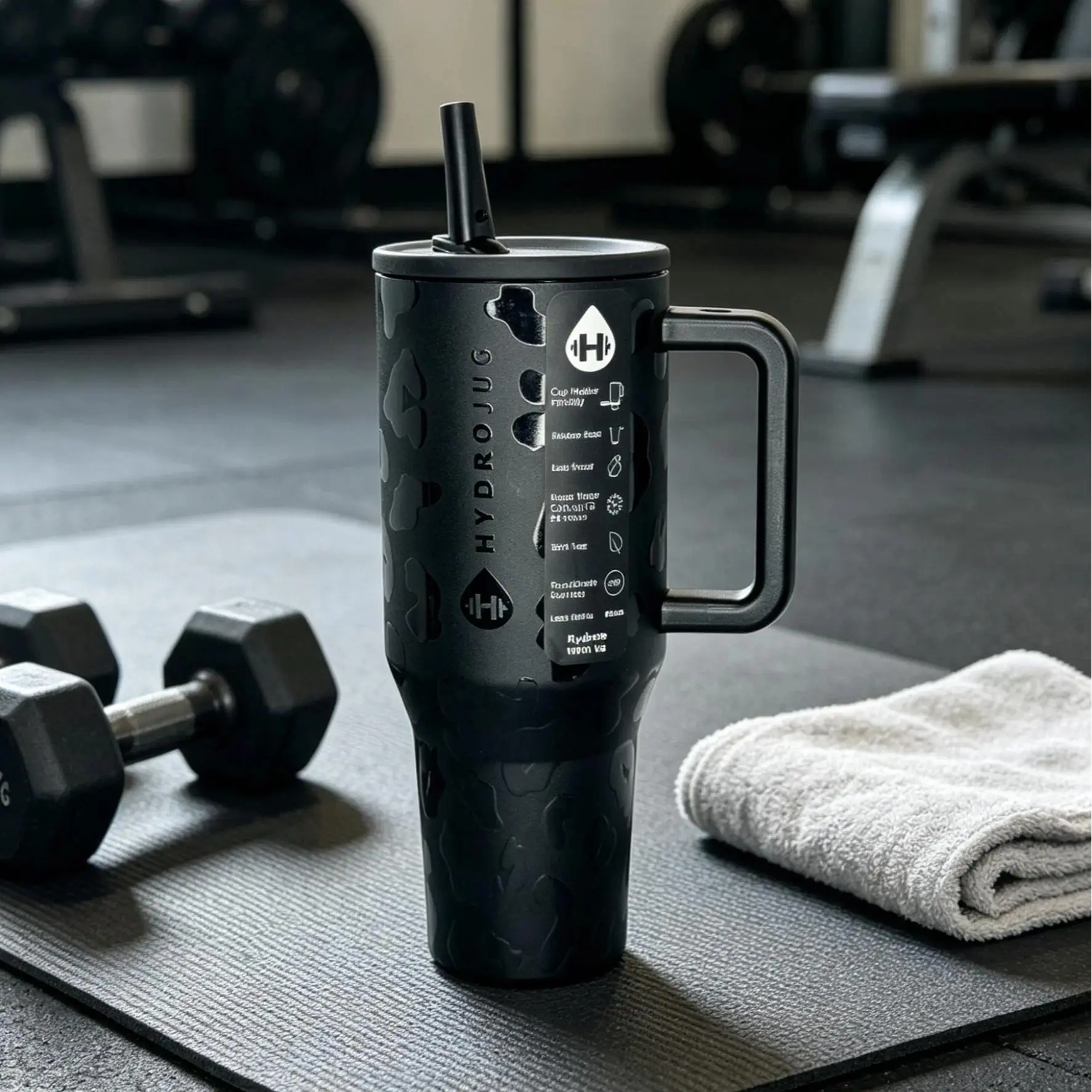 HydroJug 40oz Black Leopard Insulated Stainless Steel Water Bottle Flask - Stylish Tumbler with Handle, Flip Straw, 24H Cold Retention, Portable Reusable Drinkware for Travel, Everyday Use, Flasks