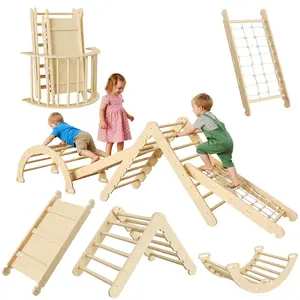 Collapsible Wooden Climbing Triangle for Toddlers – Child-Centered Learning Jungle Gym with Arch, Ramp & Ladder – Indoor Kids Activity Play Structure – Baby Climber Gym Equipment