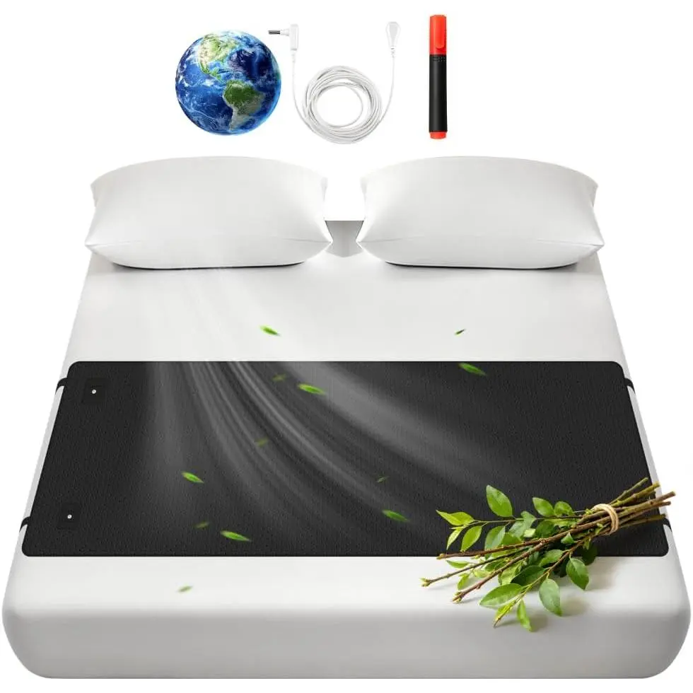 Grounding Mat for Bed, PU Anti-Slip Mat with Grounding Cord, Grounding Pad Helps Improve Sleep Quality and Relieve Stress, Black, King Size
