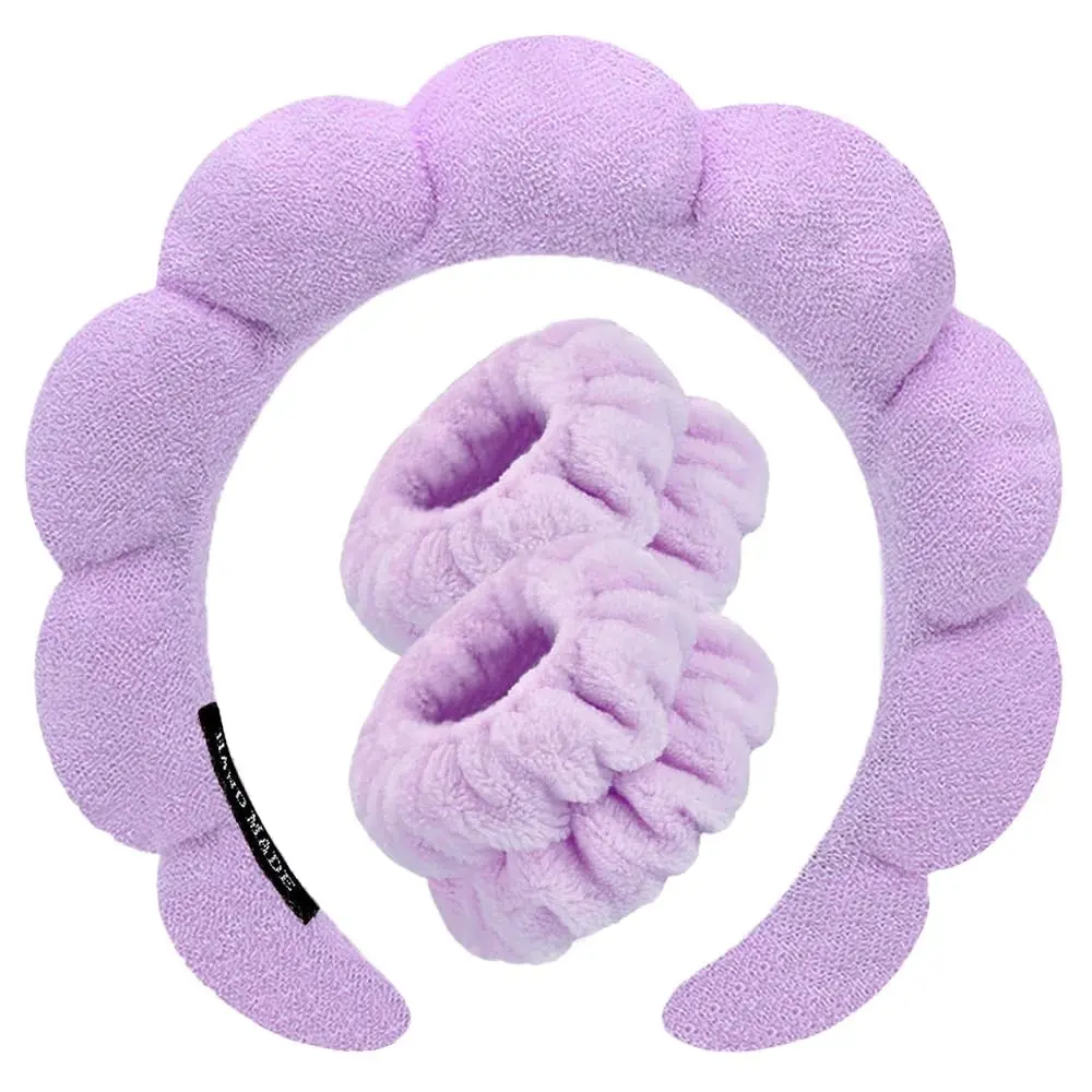 3-Piece Spa Hairband Face Washing Wrist Band Set, Sponge Makeup Skincare Hairband, Wrist Towel, Women's Hairband, Non-Slip Thick Thin Hair Accessory, Hair Band for Washing Face, Hair Accessories Set ()