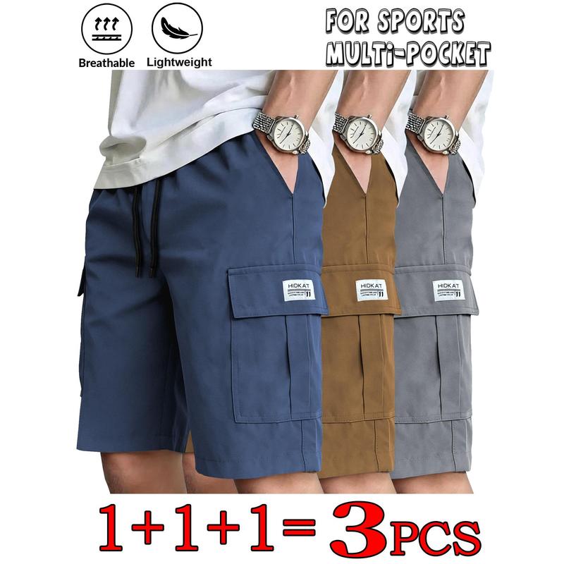 3PC Summer Men's Cargo Shorts, Ultra Lightweight and Breathable, Adjustable Elastic Drawstring Waist, Practical Work Bag. Loose Fit, Ideal for Outdoor Hiking Vacations and Daily Casual Wear