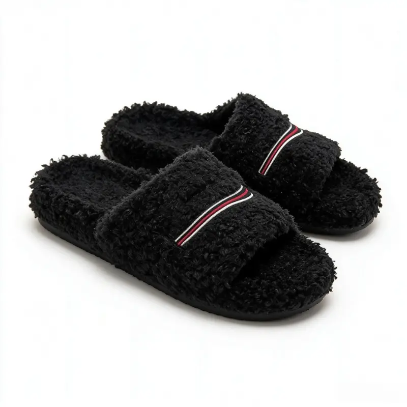 Unisex Open Toe Fluffy Curly Fuzzy Slide Slippers Striped Decor Soft Plush House Slides Anti Slip Warm Cozy Indoor Footwear Casual Bedroom Lounge Slippers for Men Women