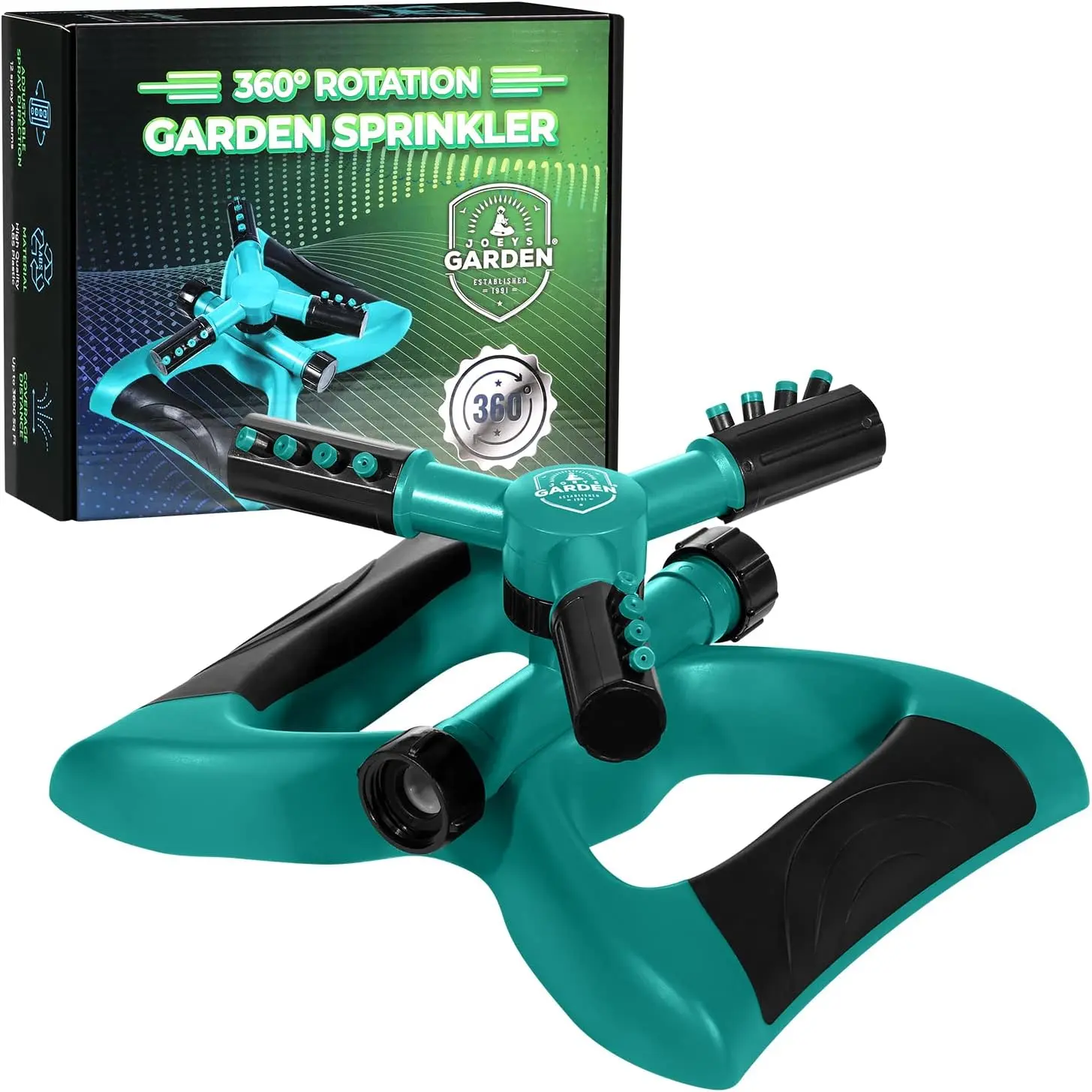 Sprinkler for Yard, Rotating  Sprinkler with 3 Adjustable Arms, Weighted Base, Expandable Connection, Lawn and Yard Sprinklers (Green)