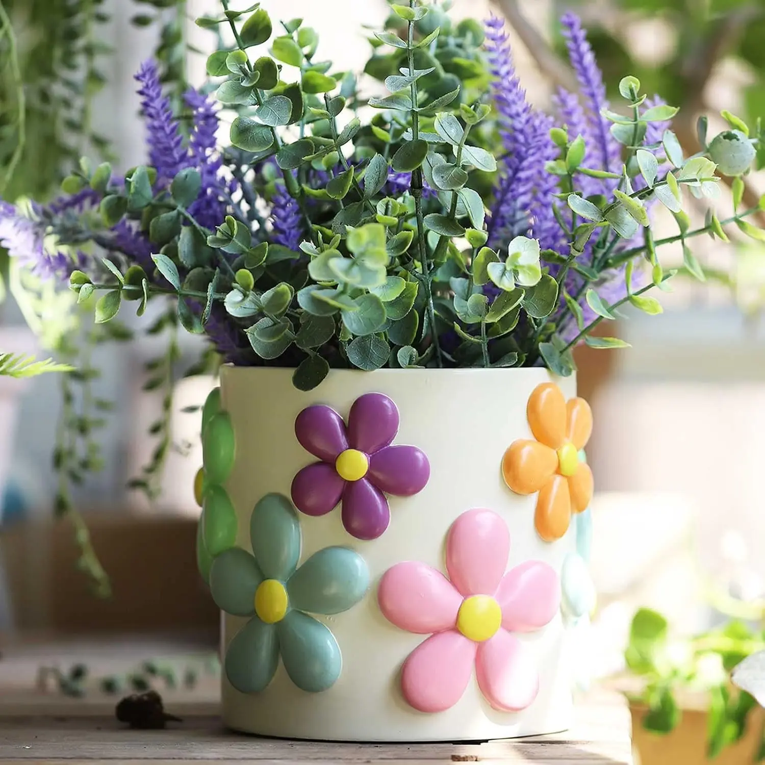 Colorful Flowers Planters Cute Unique Rainbow Planter with Drainage,Vintage Retro Eclectic Flower Plant pots for Indoor Plants and Succulent,Boho Modern Home Décor