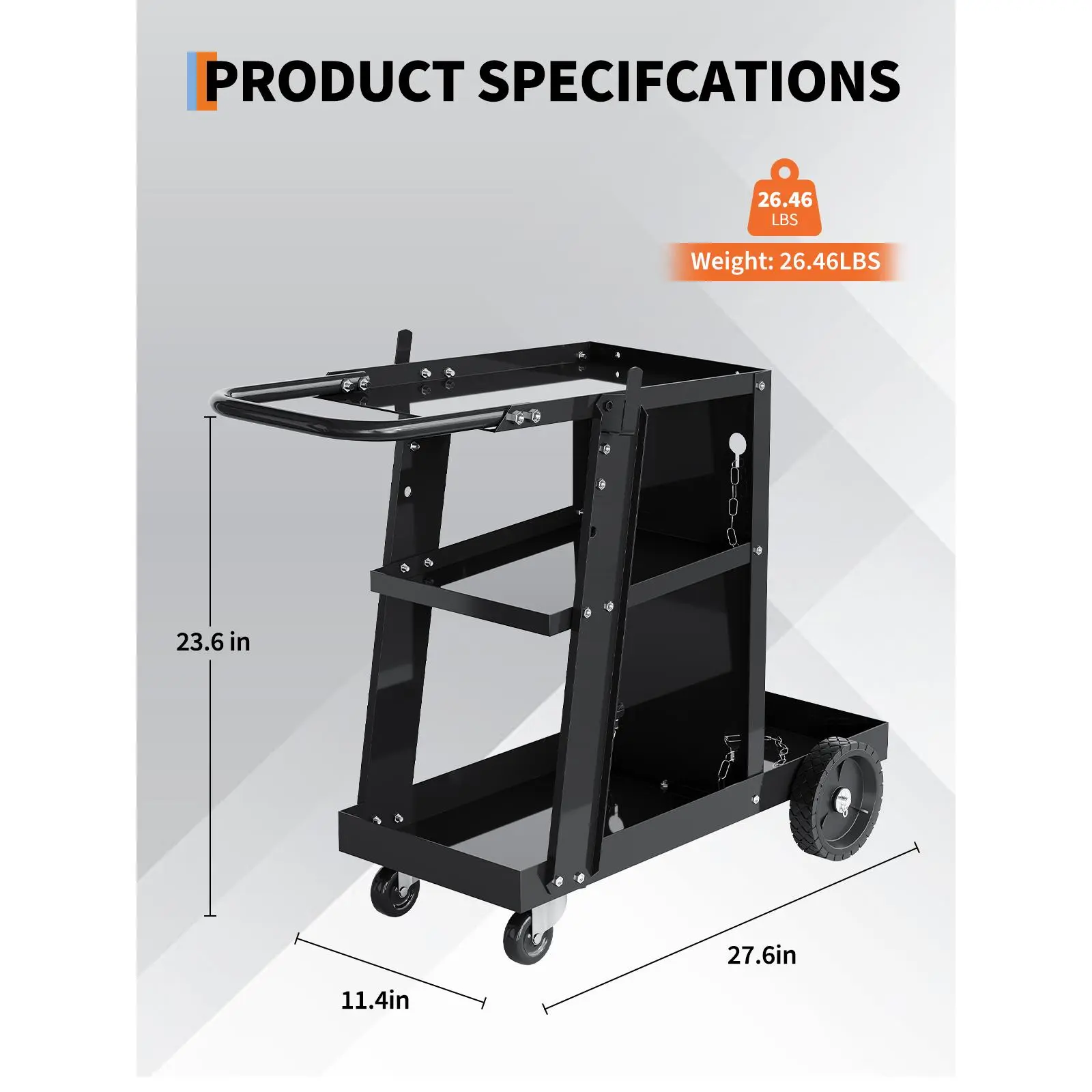 GARVEE 3-Tier Heavy Duty Steel Welding Cart - 400lb Capacity, High Handle, Safety Chains, Industrial Welder Utility Cart for Workshop Equipment Storage, Cylinder Hooks