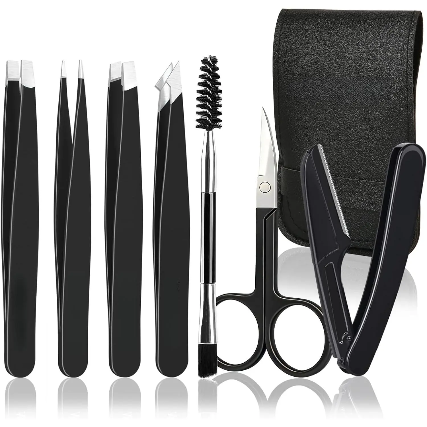 Women's 7pcs Eyebrow Tweezers Kit - Precision Plucker with Scissors, Razor, Spoolie for Facial Care, Brows/Face, Ingrown Hair (Kit Set for Home Supplies, Party Bags & Gifts)