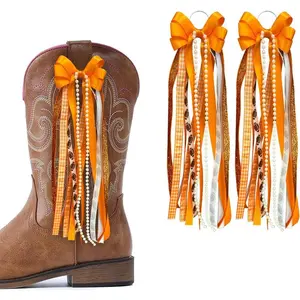 Tennessee College Gameday Boot Bows, Orange White Buffalo Plaid Boot Bows Glitter Pearl Football Game-Day Accessory Tennessee City Game-Dayfidget toys