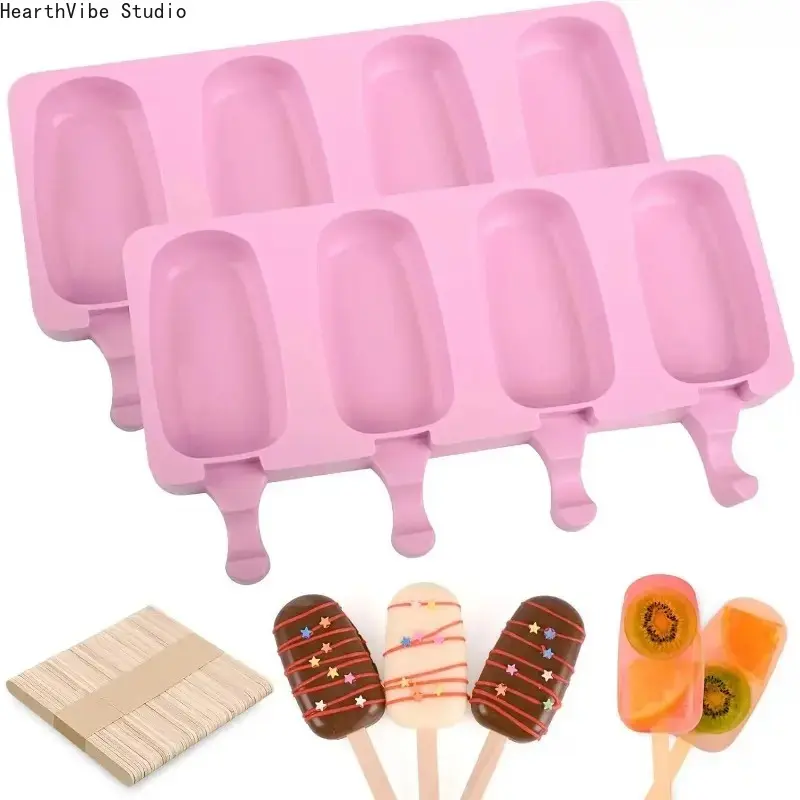 52Pcs Silicone Popsicle Molds Set BPA-Free Food Grade 2-Pack Ice Cream Mold With 50 Wooden Sticks For DIY Homemade Cakesicles Reusable Easy-Release Nonstick Tray Summer Party Kitchen Gadget