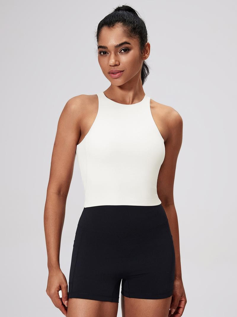 Women's Solid Color Racer Back Sports Bra, Breathable Comfortable Sports Bra, Ladies Sportswear for Yoga Gym Workout