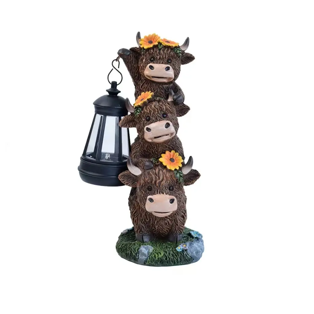Solar Stack Three Bull Pendant Light, Outdoor Waterproof Resin Decorative Lamp, Garden Lawn Farm Style Ambient Nightlight, Creative Gift, Waterproof Solar Lights