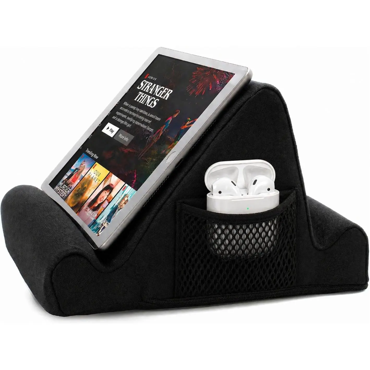 Tablet Lap Cushion - Tablet and Phone Holder for Bed, Flights, and Travel, Two Angled Memory  Lap Desk for Reading and Hands Free Viewing, Compatible iPad and Kindle Accessories, Black