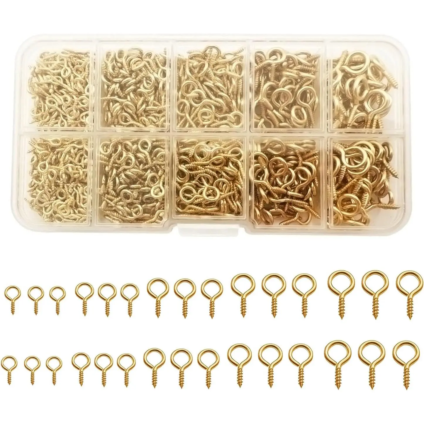 1000 Pcs Small Screw Eye Pins,Jewelry Making Eyelet Hooks Kits for Craft, Gold 5 Sizes (4x8mm,5x10mm,6x12mm,7x14mm,8x16mm)