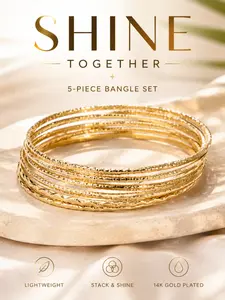 5-Piece Tiktok Trendy Jewelry Set, Hawaiian Vine Floral Bangles, 14k Gold Plated, Perfect for Mother's Day, Valentine's Day, Vacation Gifts