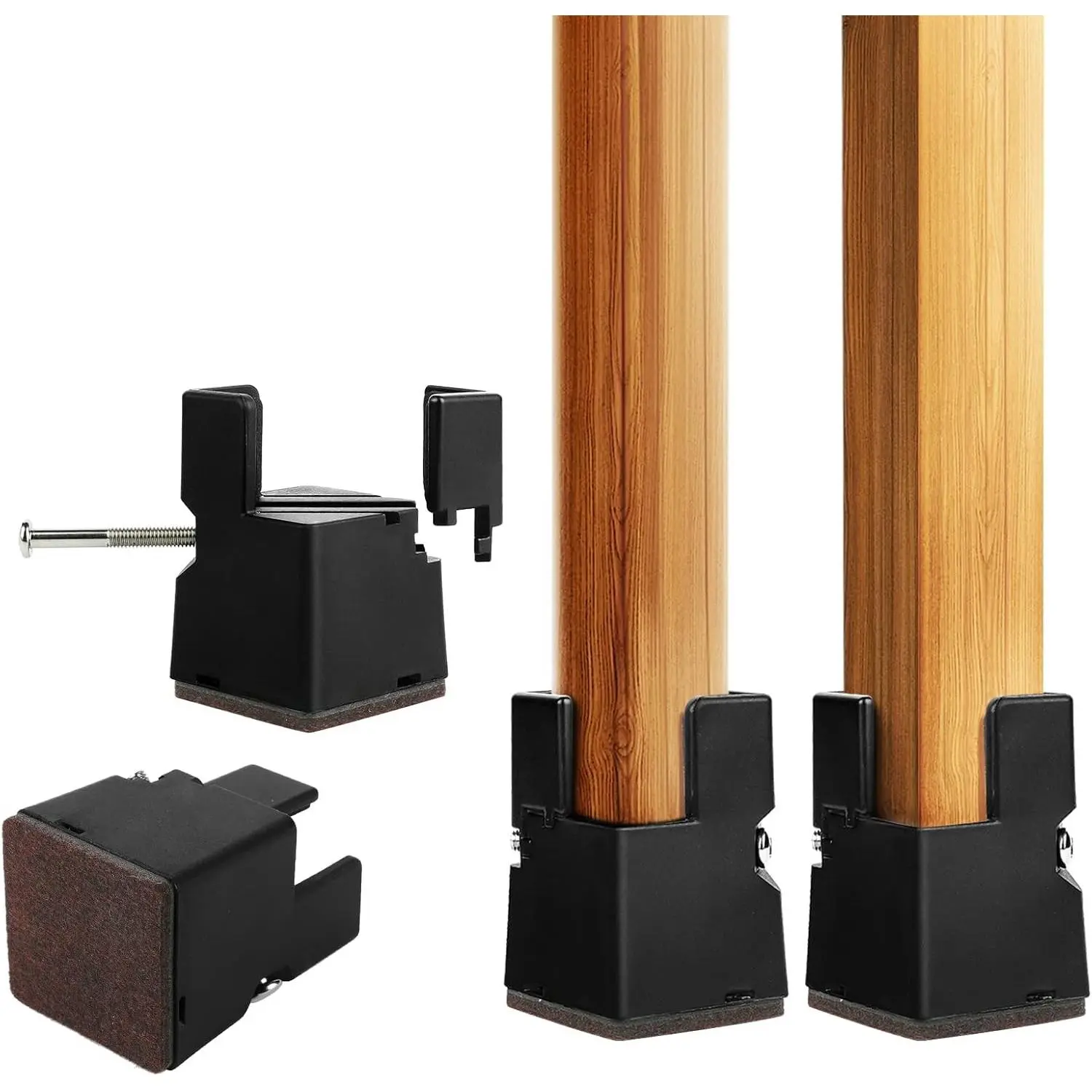 4 PCS Adjustable Bed Risers 2 Inch, Black Chair Risers with Screw Clamp, Heavy Duty Furniture Risers for Square/Round Legs 0.8-1.6 inch, Supports 400 Lbs