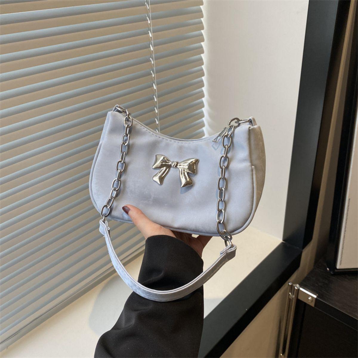 Sweet Little Fresh Bow Handbag Women Korean Armpit Crossbody Bag Chain Shoulder