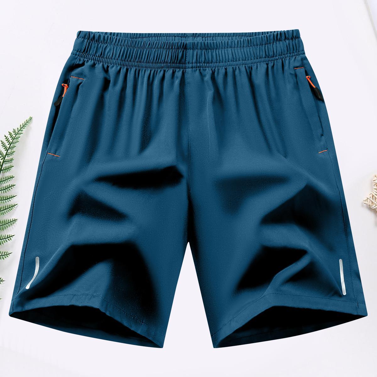 Male 3-Pack Active Gym Shorts, Solid Color, Breathable Quick-Dry Fabric, Zippered Pockets, Elastic Drawstring Waist, Machine Washable for Fitness, Running