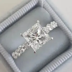 Princess Cut CZ Engagement Ring |   Super Sparkling Pave Side Stone Promise Band